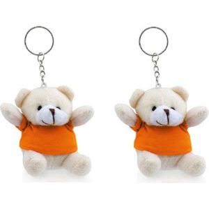 15x stuks sleutelhangertjes beer met oranje shirt - Knuffel sleutelhangers
