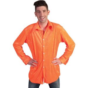 Fluor oranje fluweelachtig overhemd voor heren - Carnavalsblouses