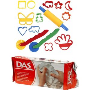Speelgoed klei combi pakket van 1 kilo witte klei met 15-delige kleivormen set - Boetseergereedschap