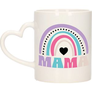 Cadeau koffie/thee mok voor mama - wit/paars - hartjes oor - keramiek - Moederdag - feest mokken