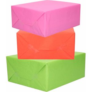 3x Rollen kraft inpakpapier groen/roze/rood 200 x 70 cm - Cadeaupapier