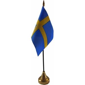 Polyester Zweedse vlag voor op bureau 10 x 15 cm - Vlaggen