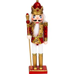 IKO Notenkraker soldaat beeld - 30 cm - hout - rood/goud- decoratie figuur