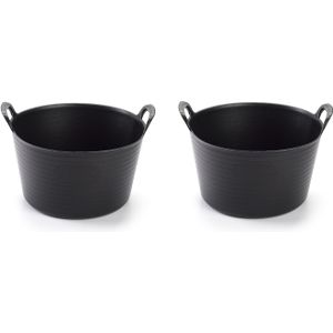 2x Flexibele emmers/wasmanden zwart 15 liter - Opbergmanden - Wasmanden - Flexibele emmers