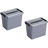 2x stuks sunware opbergboxen/opbergdozen metallic/zwart 9 liter - Opbergbox