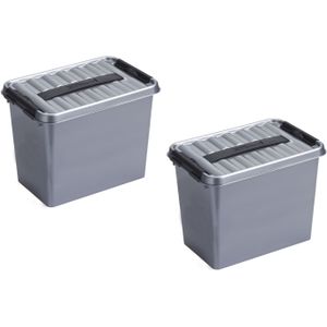 2x stuks sunware opbergboxen/opbergdozen metallic/zwart 9 liter - Opbergbox