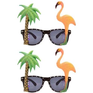 4x stuks tropische carnaval verkleed party bril met flamingo en palmboom - Verkleedbrillen