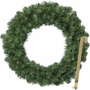 Kerstkrans 50 cm - groen - met gouden hanger/ophanghaak - kerstversiering - Kerstkransen