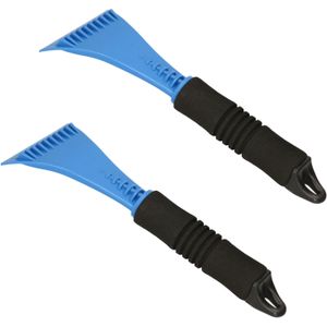 Set van 2x stuks kunststof ijskrabber blauw met softgrip handvat 27 cm - IJskrabbers