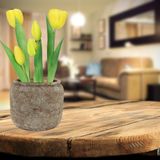 DK Design Kunst tulpen Holland in pot - 5x stuks - geel - real touch - 26 cm - levensechte kunstbloemen