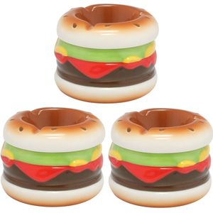 Set van 3x stuks hamburger asbakken rond dolomiet multi-kleur 7 x 9 cm - Buiten asbak