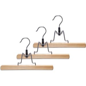 Kledinghangers - 15x stuks - 25 cm - hout/metaal - broekhangers/rokhangers - Kledinghangers