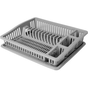 Urban Living Afwas afdruiprek met lekbak - grijs - kunststof - 46 x 37 x 9 cm