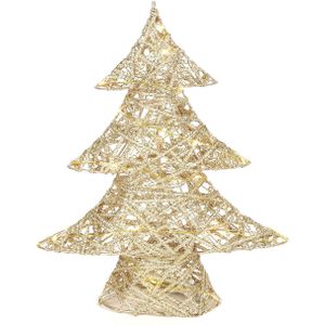 Countryfield decoratie kerstboom - goud - met verlichting - H35 cm - Kunstkerstboom