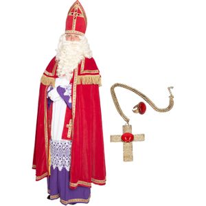 Sinterklaas kostuum - inclusief ring en kruis ketting met rode steen - Carnavalskostuums