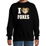 I love foxes sweater / trui met dieren foto van een vos zwart voor kinderen - Sweaters kinderen
