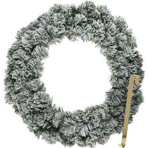 Kerstkrans 60 cm - groen - besneeuwd - met gouden hanger/ophanghaak - kerstversiering - Kerstkransen