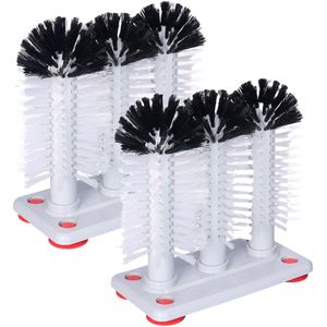 Spoelborstels - 2x - 3 borstels - bierglazen - 19 x 18 x 10 cm - grijs - glazenwasborstel - Afwasborstel