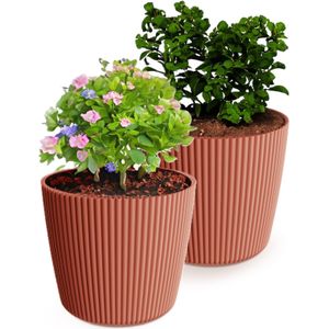 Plantenpot/bloempot Buckingham - 2x - buiten/binnen - kunststof - steenrood - D19 x H17 cm - Plantenpotten