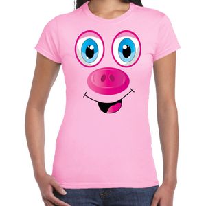 Dieren verkleed t-shirt dames - varken gezicht - carnavalskleding - lichtroze - Feestshirts