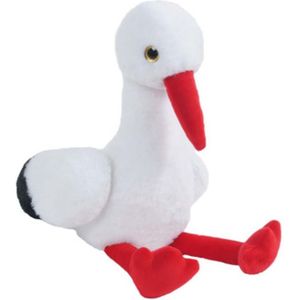 Knuffeldier Ooievaar Kaya - zachte pluche stof - dieren/vogel knuffels - wit/rood - 37 cm - Vogel knuffels