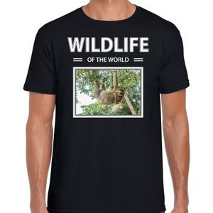 Luiaard t-shirt met dieren foto wildlife of the world zwart voor heren - T-shirts