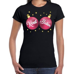 Fout kerst t-shirt zwart met roze kerst ballen voor dames - kerst t-shirts