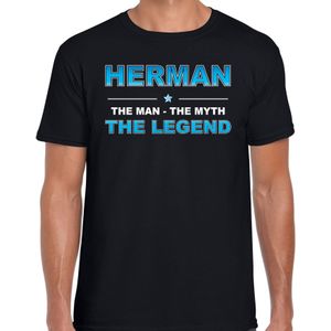 Naam cadeau t-shirt Herman - the legend zwart voor heren - Feestshirts