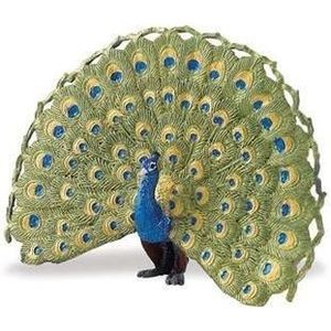 Speelgoed figuur - pauw - blauw - 11 cm - plastic - dieren - speelfiguur - Speelfiguren