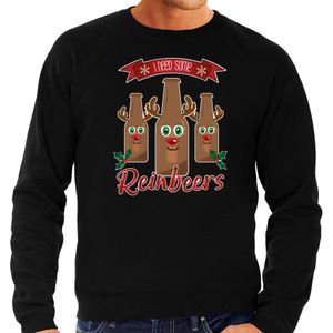 Foute Kersttrui/sweater voor heren - Rudolf Reinbeers - zwart - rendier/bier - kerst truien