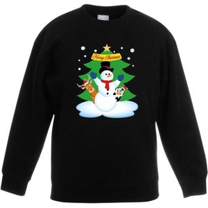 Kersttrui sneeuwpop en vriendjes zwart kinderen - kerst truien kind
