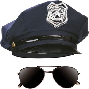 Politie agent verkleed setje pet en donkere zonnebril - Verkleedhoofddeksels