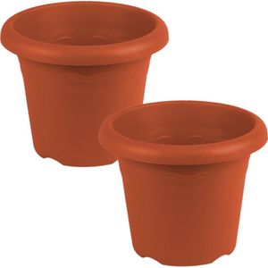 6x stuks terra cotta ronde plantenpot/bloempot kunststof diameter 14 cm - Plantenpotten