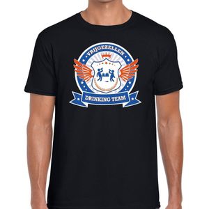 Zwart vrijgezellenfeest drinking team t-shirt blauw oranje heren - Feestshirts