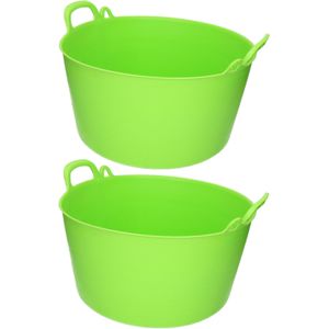 PlasticForte Opbergmand/kuip/emmer - 2x - flexibel kunststof - groen - 26 liter - 49 x 44 x 27 cm