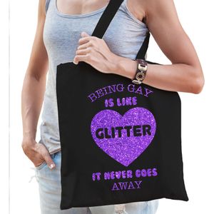 Gay Pride tas voor dames - being gay is like glitter - zwart - katoen - 42 x 38 cm - Feest Boodschappentassen