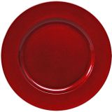 10x stuks diner borden/onderborden rood met glitters 33 cm - Onderborden