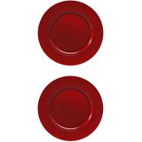 10x stuks diner borden/onderborden rood met glitters 33 cm - Onderborden