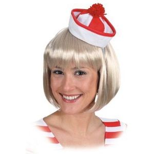 Mini sailor hoedje rood/wit - Verkleedhoofddeksels