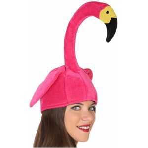 Verkleed funny hoedje Flamingo kop - dier/vogel- volwassenen - Carnaval/Tropical/Hawaii thema - Verkleedhoofddeksels