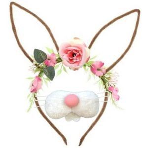 Paashaas/konijn verkleed set - oren diadeem met tandjes/snuitje - wit - voor volwassenen - Verkleedmaskers