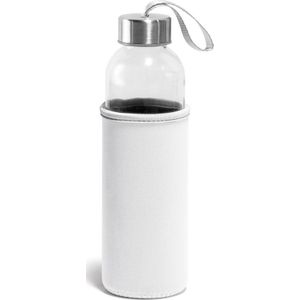 Glazen waterfles/drinkfles met witte softshell bescherm hoes 520 ml - Drinkflessen