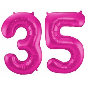 Cijfer ballonnen opblaas - Verjaardag versiering 35 jaar - 85 cm roze - Ballonnen