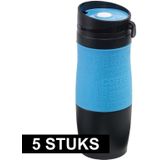 5x Thermo koffiebekers blauw/zwart 380 ml - Thermosbeker