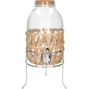 Drankdispenser/limonadedispenser op verhoger - 5L - glas - RVS - D17,5 x H32 cm - Drankdispensers