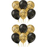 12x stuks luxe pensioen feest/party ballonnen - goud/zwart - latex - ca 30 cm - Ballonnen