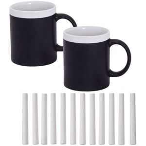 Set van 2x Krijt Koffie/Thee Mokken wit met pakje krijt