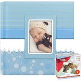 Fotoboek/fotoalbum Cinzia baby jongetje met 30 paginas blauw 31 x 31 x 3 cm inclusief plakkers - Fotoalbums