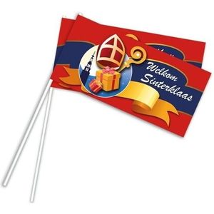 60x Stuks rode Welkom Sinterklaas zwaaivlaggetjes 38 cm - zwaaivlaggen