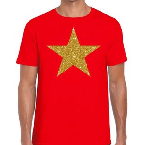 Gouden Ster glitter fun t-shirt rood heren - Feestshirts